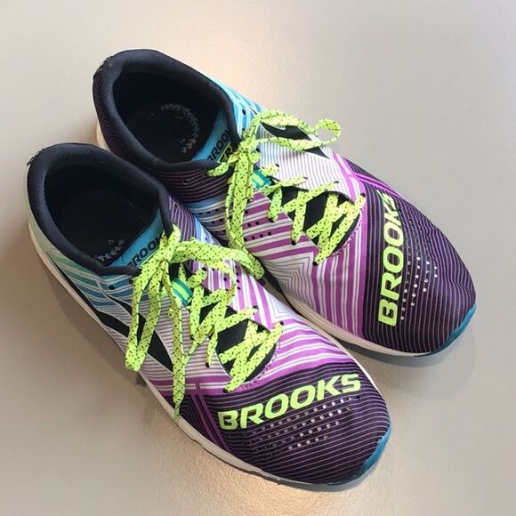 Brooks Hyperion Purple Teal Neon Stripe Lace Up Lightweight Running Shoes - Picture 3 of 16